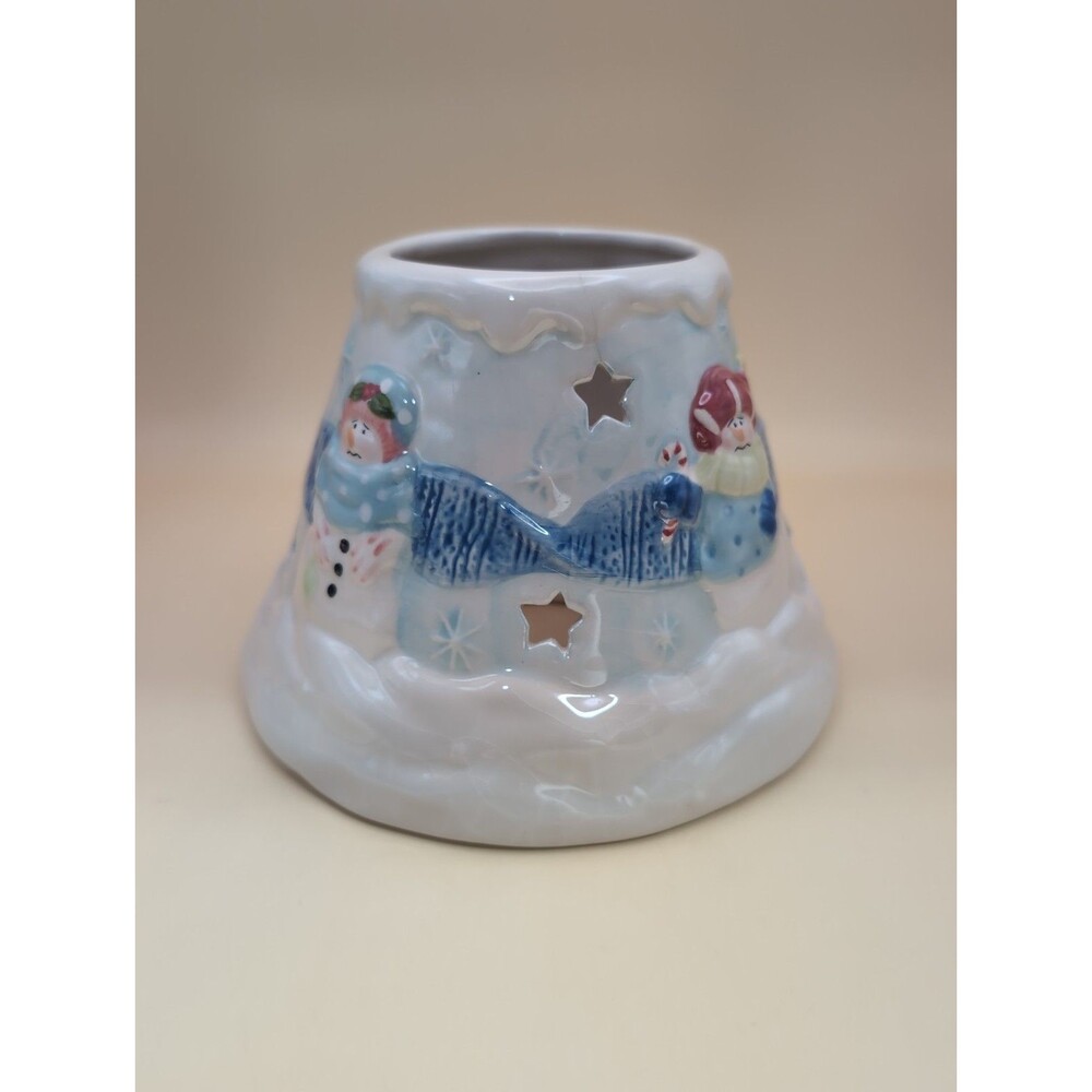 Yankee Candle Ceramic Topper Candle Shade Winter Sad Snowman Scene W/Stars